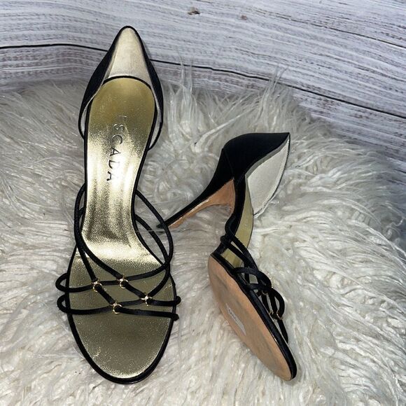 Escada Sandals womens size 6 rhinestones Metallic strappy Satin Made In Italy - Picture 9 of 10